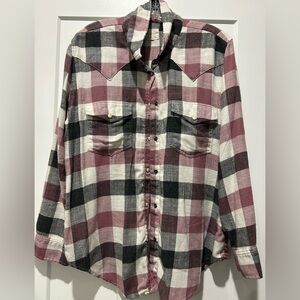 American Eagle Western style Flannel Maroon and Black Plaid Shirt L